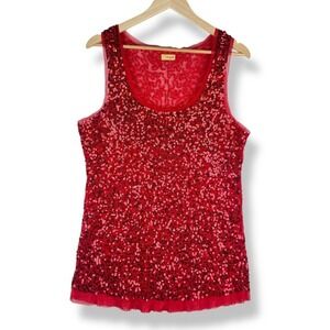 Wildcat Red Sequin Tank Top Womens Size XL Y2K 2000s Party Clubwear Disco Glam